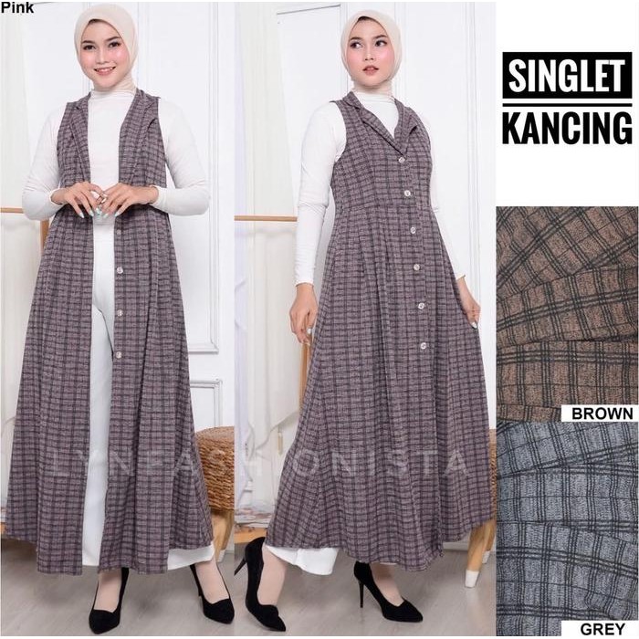 Product Laris Long Cardigan Outer Wanita Fashion Muslimah Kancing Hidup Motif Tartan Kotak/Izora