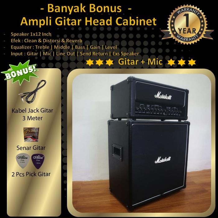 Cuci Gudang Ampli Gitar 12 Inch Marshall Black 2 Input Head Cabinet Murah