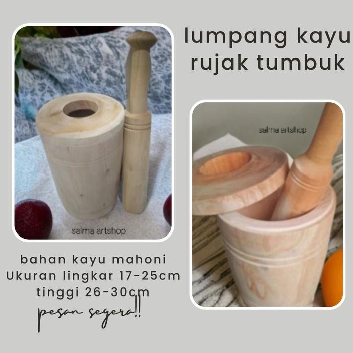 NEW lumpang kayu rujak tumbuk pake tutup/ lumpang penumbuk bumbu masak Kitchenware