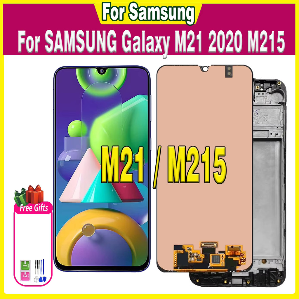 Super AMOLED LCD For SAMSUNG Galaxy M21 2020 LCD M215 SM-M215F/DS Display LCD Screen Touch With Fram