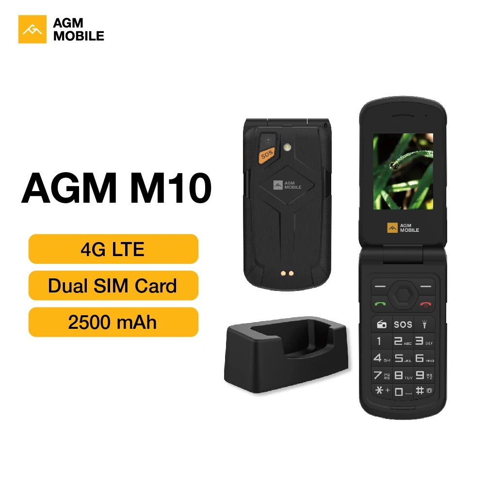 AGM M10 Rugged 4G Feature Phone Big Button Full Band Flip Phone Dual SIM Cellphone With Loud Speaker