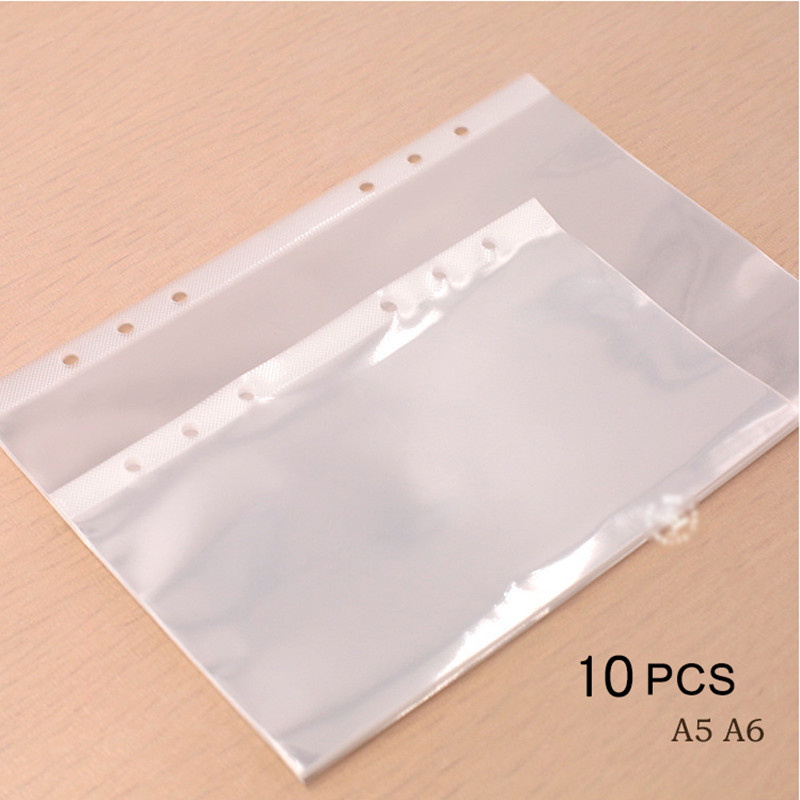 

10Pcs A5 A6 Transparent File Holder Notebook 6 Hole Loose Leaf Pouch DIY Document Bag Binder Rings