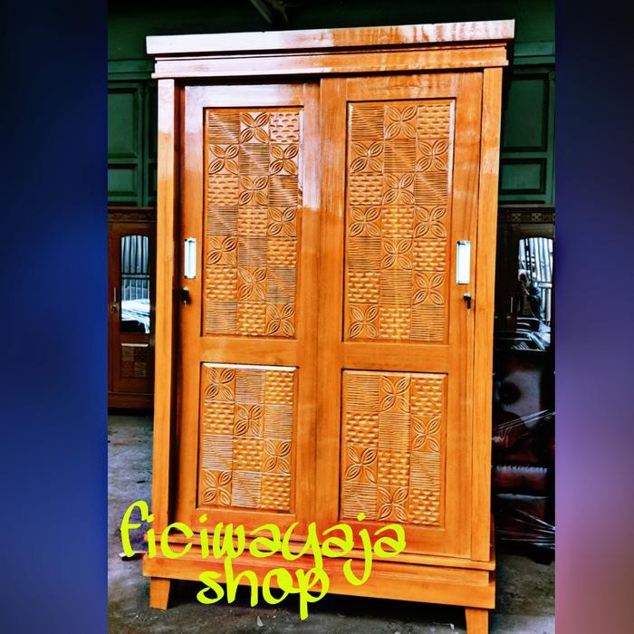 Lemari Jati Sliding 2Pintu, Lemari Baju Jati Sliding