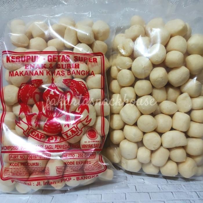 

Kerupuk Getas Cap Piala Asli Bangka Merah Bulat Super Biru Lonjong