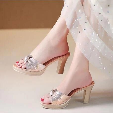 Sepatu High Heels Wanita Style Korea Gold -Gratisongkir