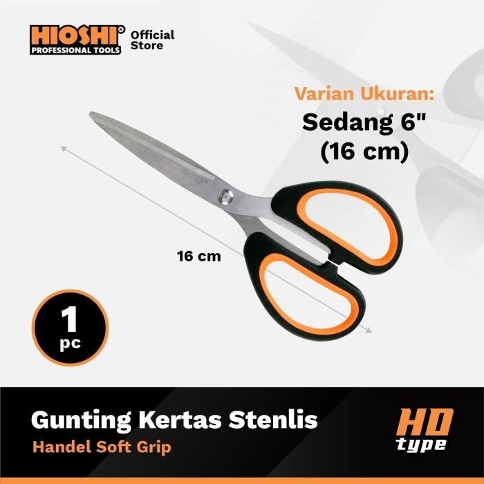 

AT HIOSHI/HGS001A/Gunting Kertas/SEDANG/Serbaguna/Scissors/Stenlis 304/SOFT GRIP/ 6 Inch/16cm - HD