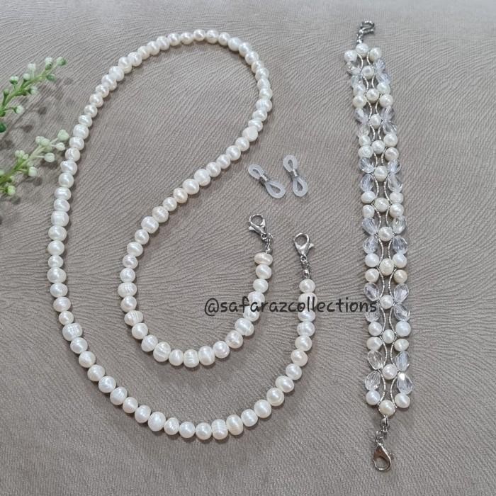 Set Kalung / Strap Masker dan Konektor Masker Mutiara Air Tawar Asli
