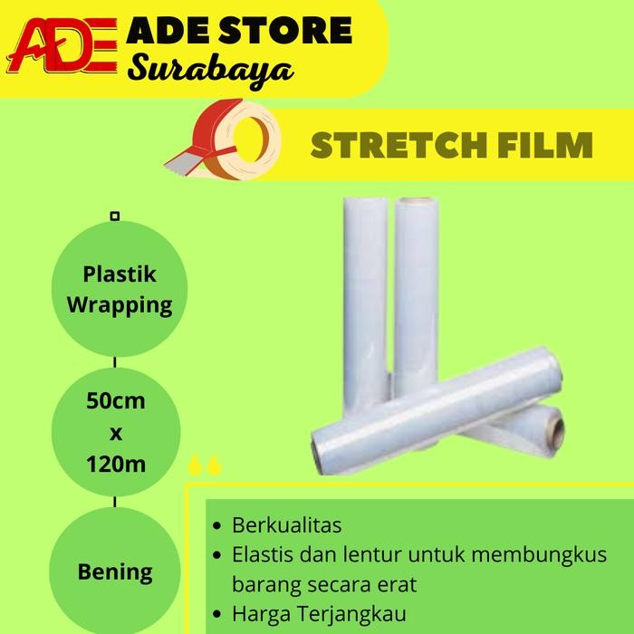 

AT Stretch Film 50cm x 120m Plastik Wrapping Berkualitas Tinggi Elastis Non Food Grade