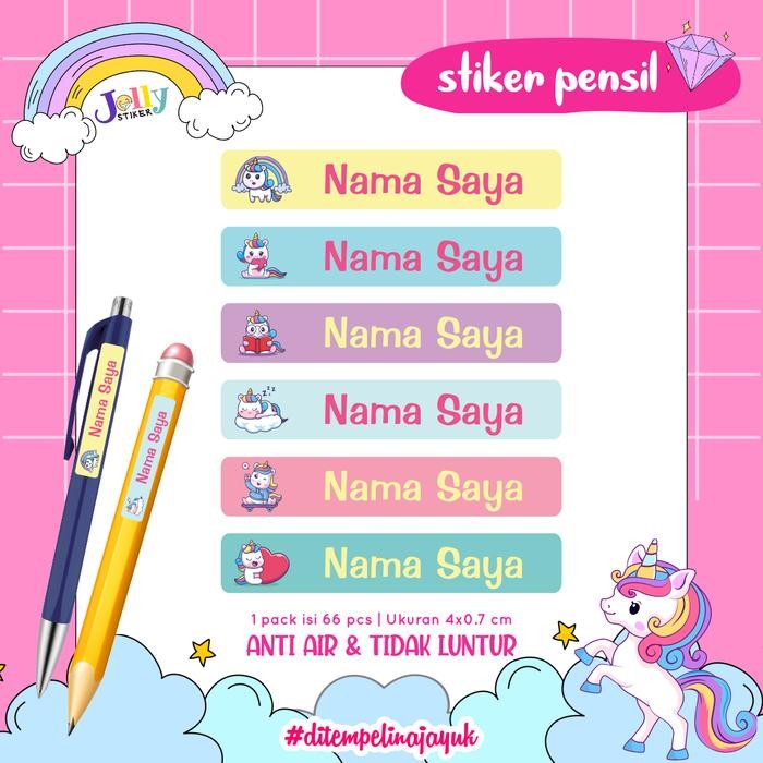 

AT Stiker Pensil Custom Nama Anak Tema Unicorn Sticker Label Nama Alat Tulis Sekolah Untuk Anak
