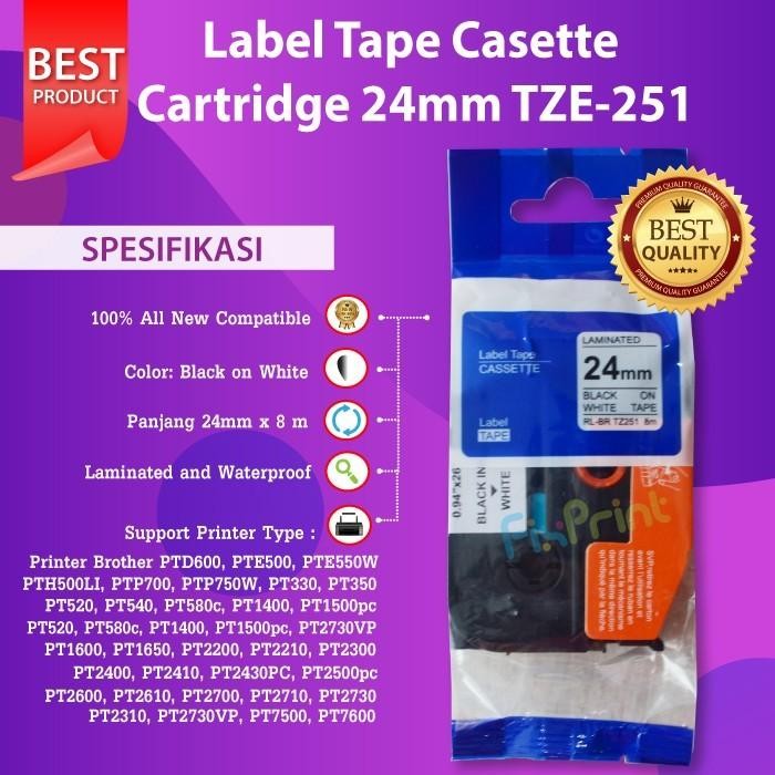 

AT Label Tape TZe-251 24mm Black On White Brother PT-D600 7600 9700PC