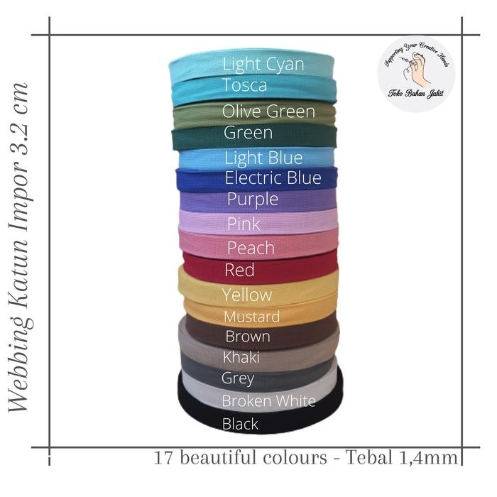 

AT Webbing Katun Impor 3.2cm Tebal 1,4mm Tali Tas Dijual per 5 meter