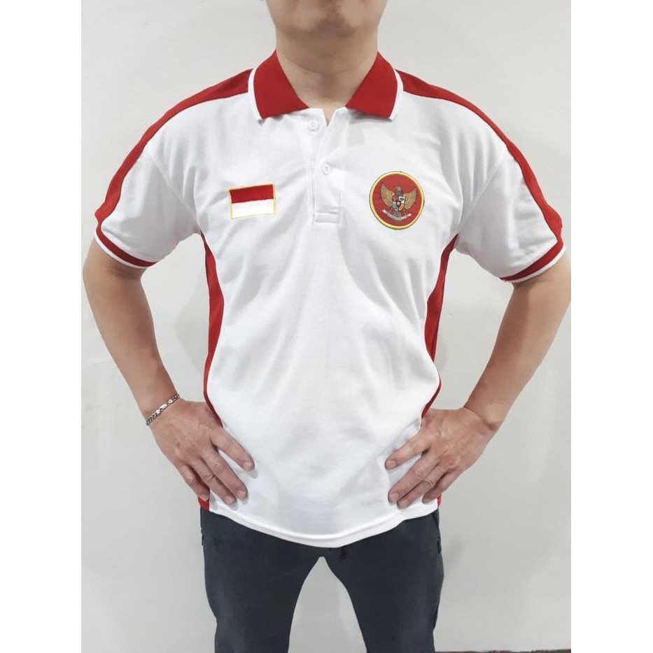 Basic For Life Kaos Kerah Polo Putih merah Bordir Bendera dan Garuda Kerah Kemerdekaan