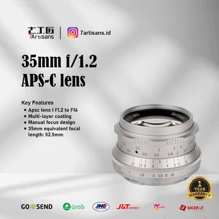7Artisans 35mm F/1.2 Lens Silver (Sony E, Fuji FX)