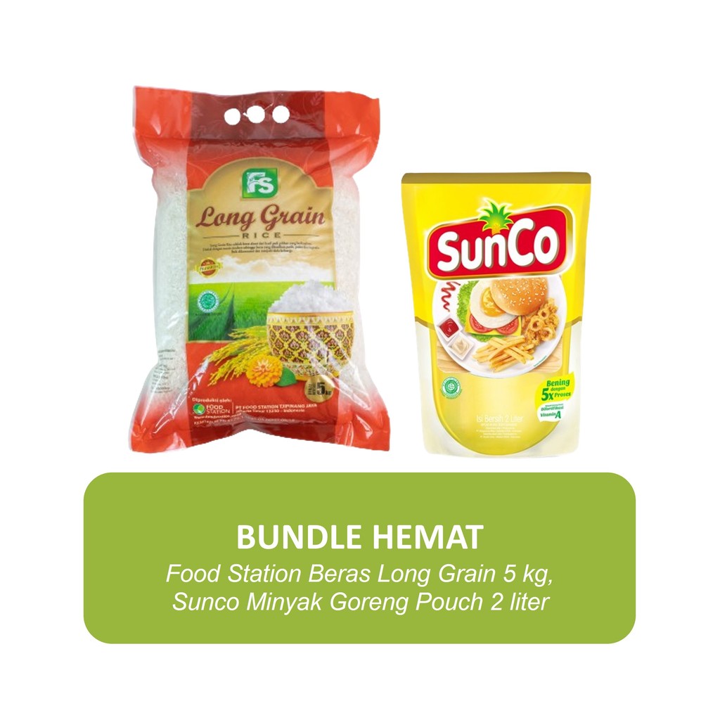 

Bundle - Food Station Beras Long Grain 5 kg & Sunco Minyak Goreng Pouch 2 liter 1 pack