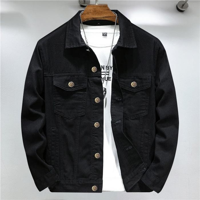 JAKET JEANS DENIM POLOS PRIA WANITA Nyaman Panjang Hitam Hitam Blazer Casual