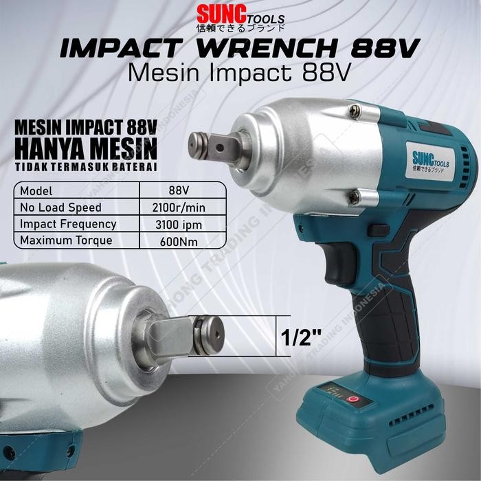 Sunc Tools Mesin Impact Wrench Baterai 88V 88Vf Hanya Mesin