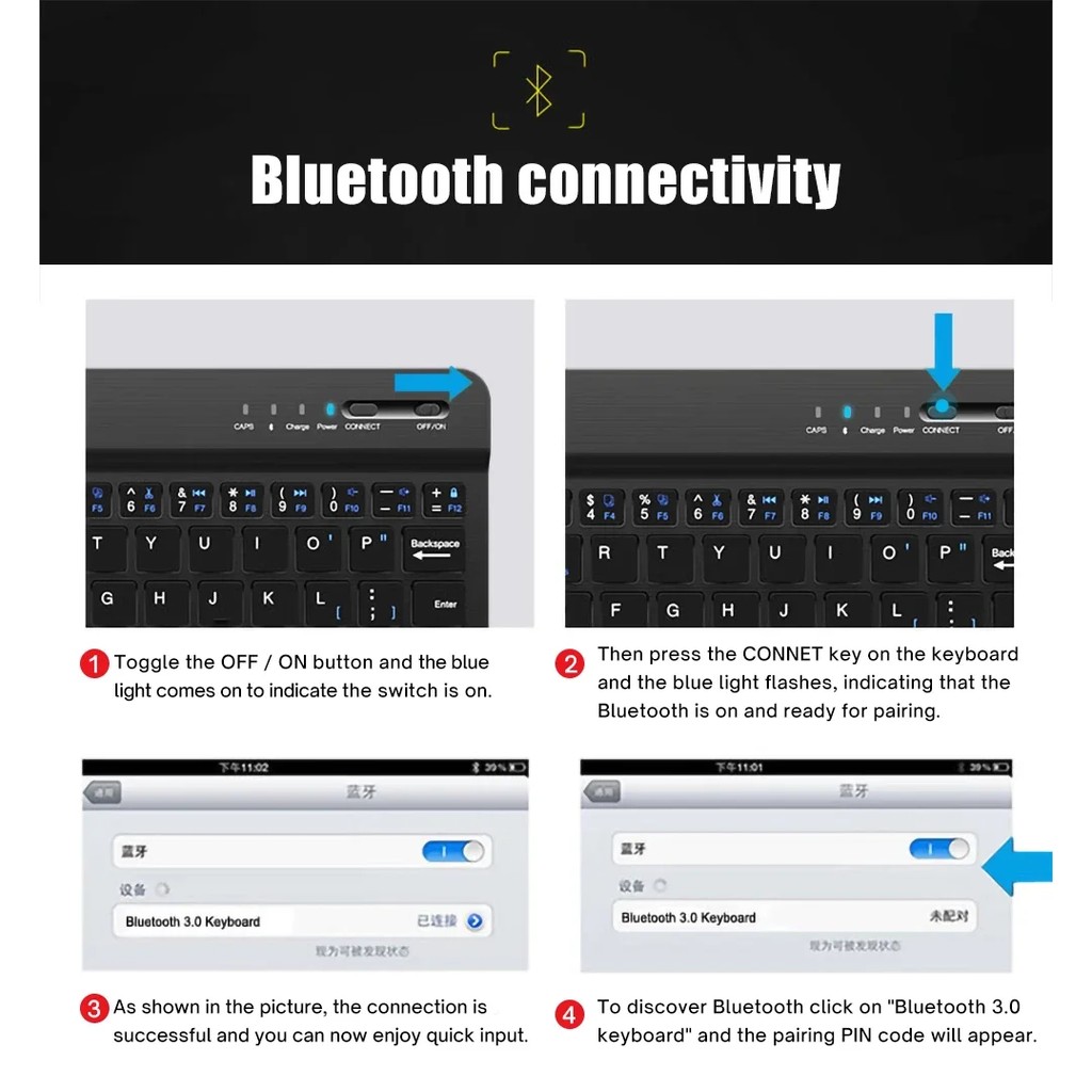 Wireless Keyboard for Tablet 10-13 inch iPad 2024 Huawei Samsung Xiaomi Pad Rechargeable Bluetooth