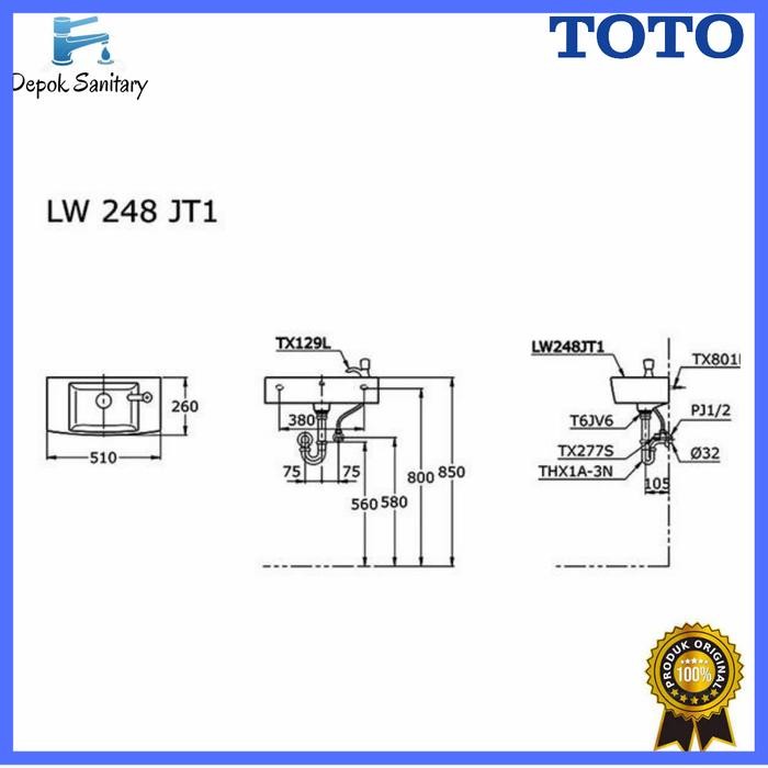 wastafel toto lw248j set/ washtafel toto/ washtafel toto lw248j