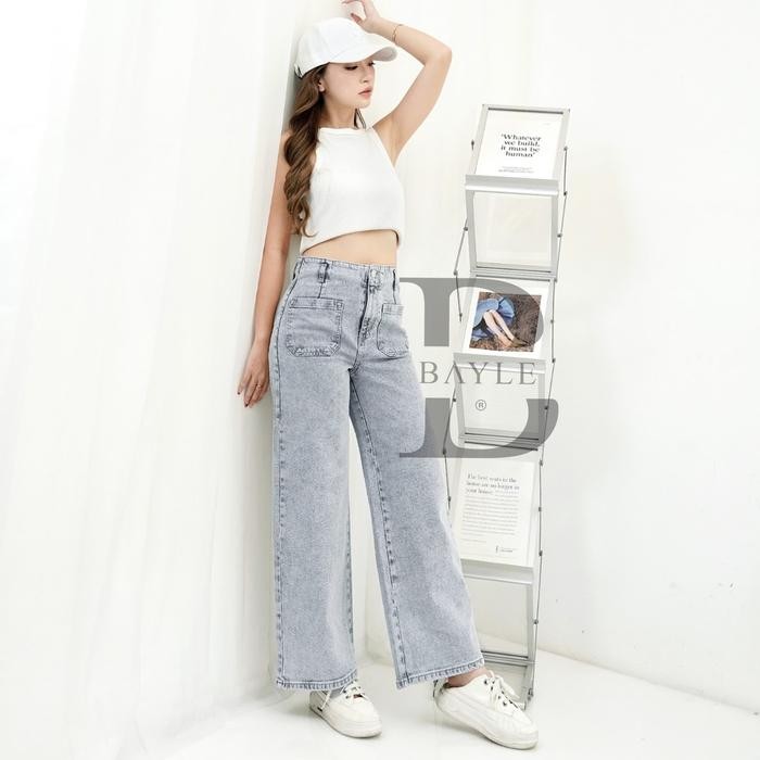 [BAYLE] - 1022 KZ JEANS Celana Kulot Jeans Kulot Hhwaist Pants Loose Pants Front Pocket