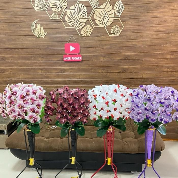 Bunga hias bunga sudut angrek latex jumbo cabng 4 set pot besi