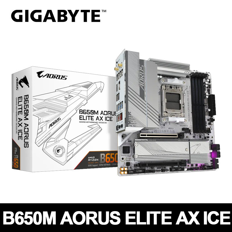 GIGABYTE New B650M AORUS ELITE AX ICE Micro-ATX AMD B650 DDR5 192GB DDR5 8000 (OC) MHz M.2 Wi-Fi 6E