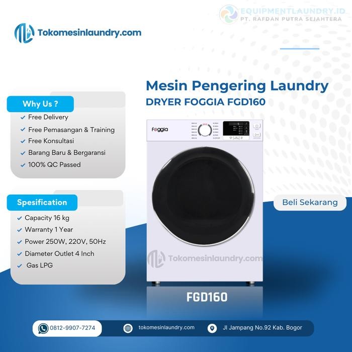 Dryer Foggia Kapasitas 16 Kg Mesin Pengering Pakaian Laundry