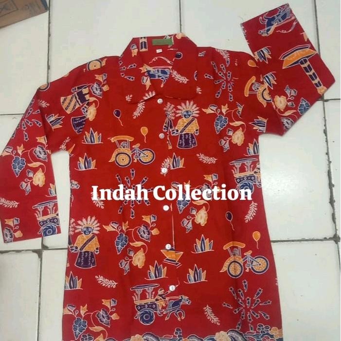 Kemeja Batik Ondel Anak Perempuan Lengan Panjang SD