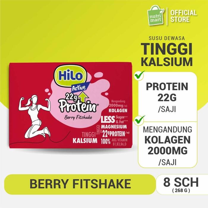 

HiLo Active 22g Protein Berry Fitshake 8 Sch Susu Tinggi Whey Protein Kolagen Kalsium
