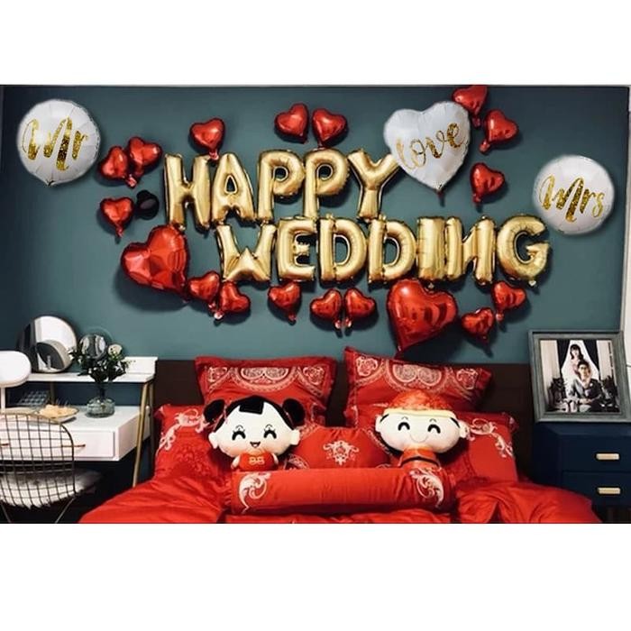 HAPPY WEDDING DEKORASI MR&MRS/DEKORASI WEDDING/BALON NIKAH/BALON FOIL