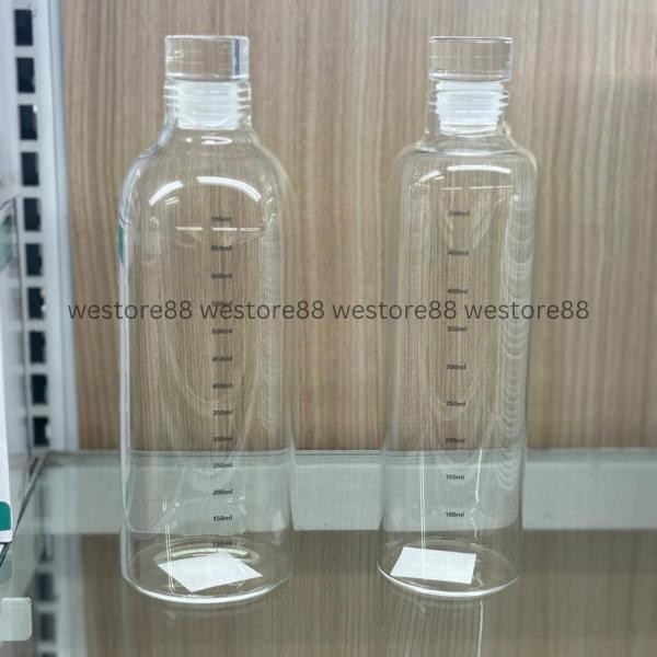 Botol Minum Full Kaca Model Minimalis Dengan Takaran Air Kedap Udara Bahan Kaca Borosilicate WMO