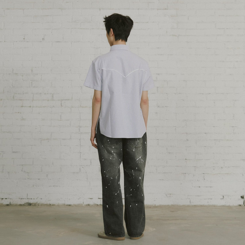 [ALAND] ROMANTIC CROWN - Piping Half Shirt Sky Blue - Kemeja Atasan Biru Langit