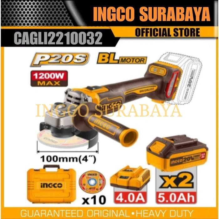INGCO CAGLI2210032 BRUSHLESS ANGLE GRINDER CORDLESS GERINDA GRENDA TERMURAH