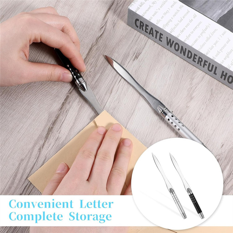 

Compact Ergonomic Metal Letter Openers, 2-Pack Envelope Slitter Tool For Easy Mail Opening At Office