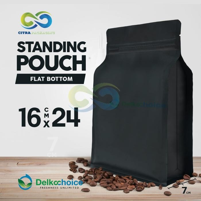 

STANDING POUCH KEMASAN FLAT BOTTOM BIJI BUBUK KOPI MAKANAN - 16 X 24