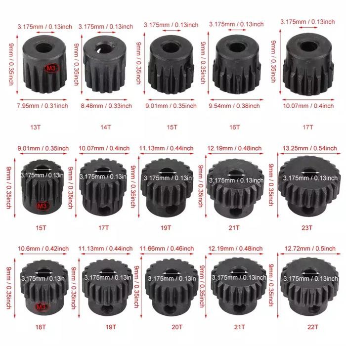 gear pinion 48dp 13T - 17T Shaft 3.175mm RC 3racing sakura d3 d4