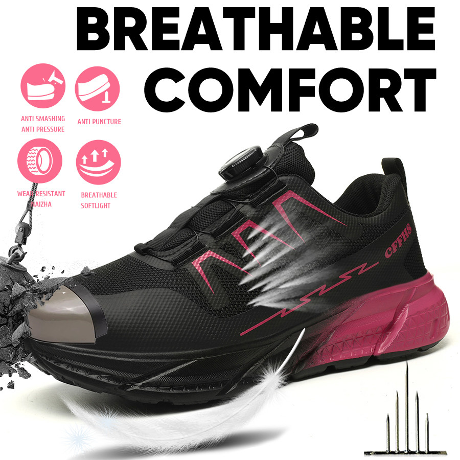 Rotating Button New Safety Shoes Women Anti-smash Anti-puncture Work Shoes Fashion Female Sport