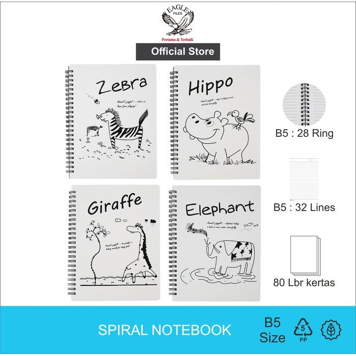 

Terlaris- Tomex Buku Tulis Spiral Notebook Spiral Notes Motif Animal B5