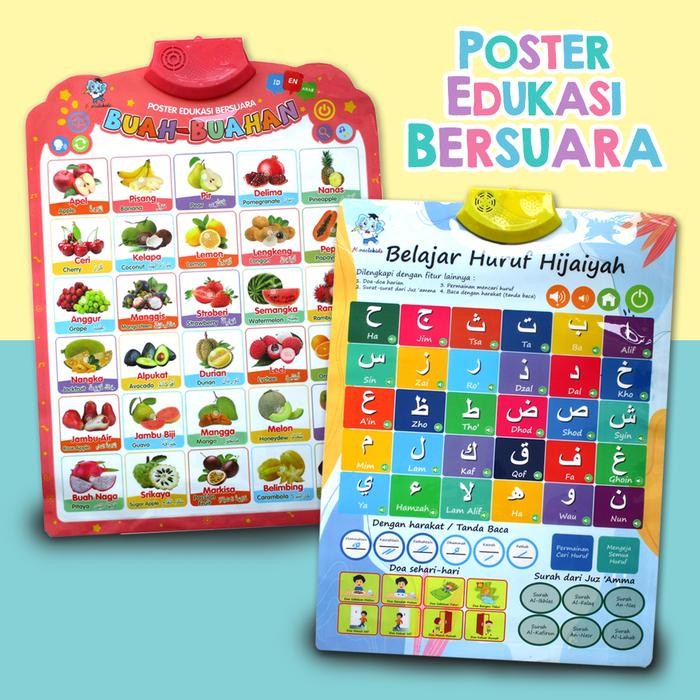 

Poster Edukasi Suara Huruf Angka Buah Hewan Hijaiyah (GRATIS Bonus Baterai Spidol wipeclean)