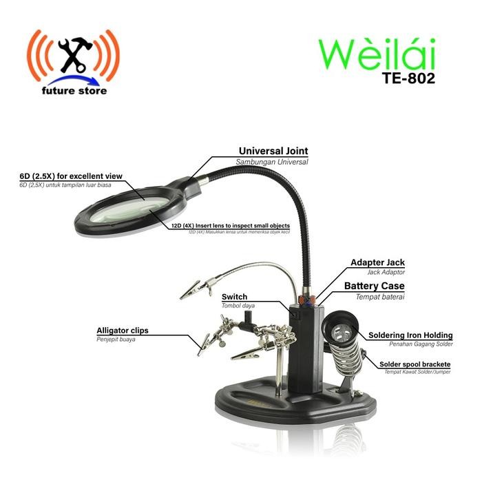 

Weilai TE802 Alat Pegangan Solder Helping Hand Kaca Pembesar