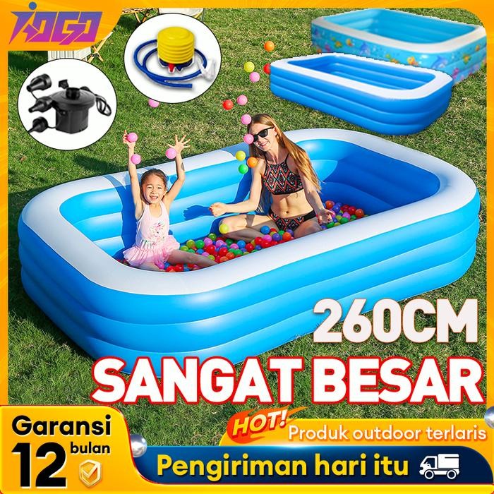 Kolam Renang Anak Kecil 3 Ring 260Cm Kolam Mandi Bola Pompa Tiup Inflatable Kolam Balon Anak Baby