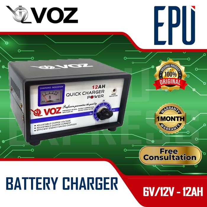 Cuci Gudang Voz Quick Charger Aki 12A 6V 12V Charge Accu Alat Cas Aki Motor Mobil