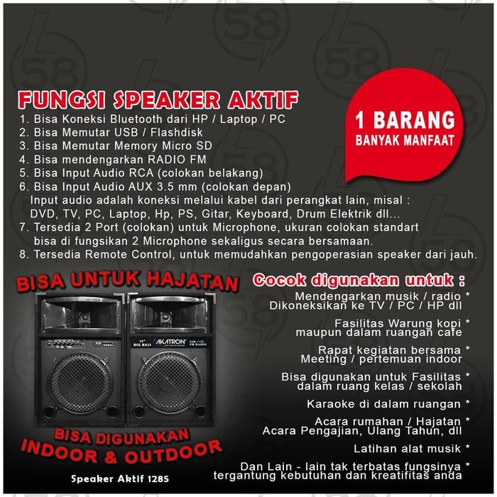 Speaker Aktif 12 Inch Inchi Subwoofer + Bluetooth Dapat 2 Box Akatron 1285 Lebih Ok Dari Polytron