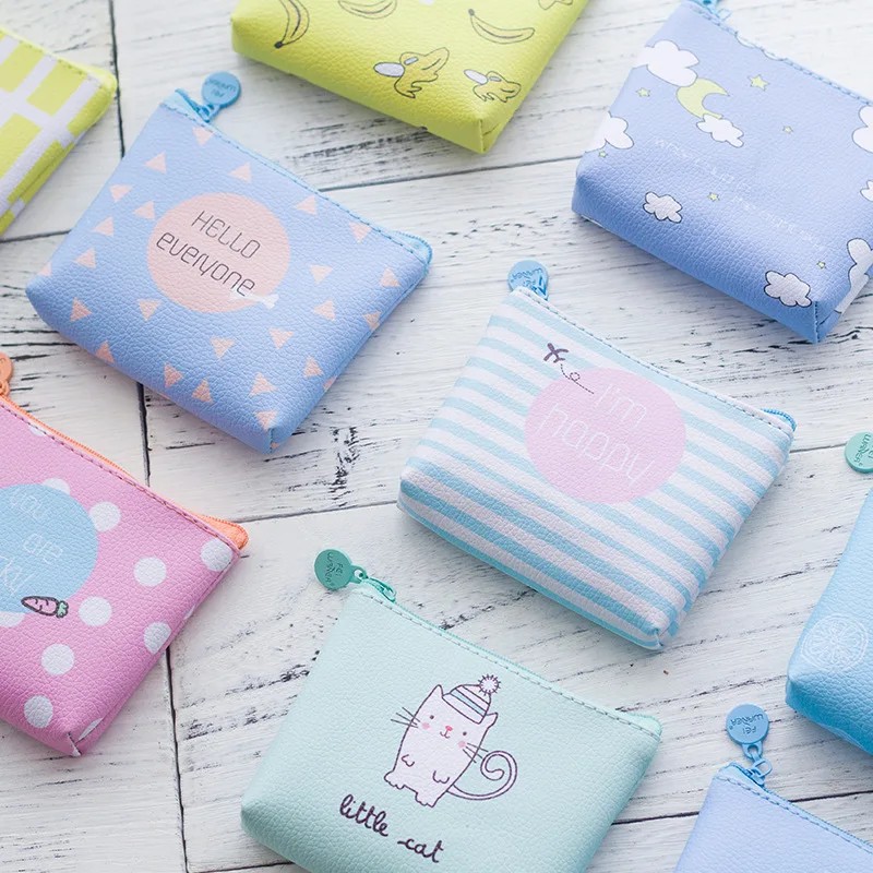 Cute Cartoon Kids Coin Purse Pu Leather Wallet Small Coin Pouch Zipper Money Key Earphone Line Mini