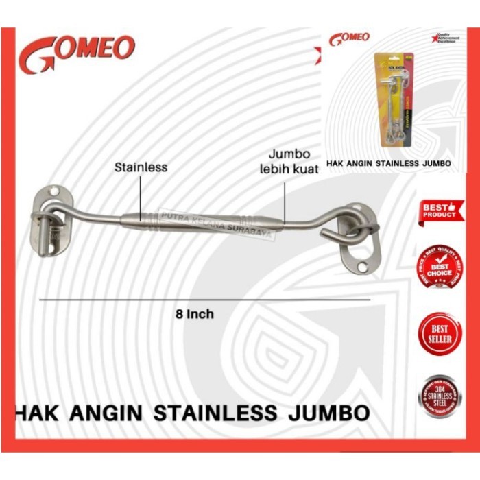 (Expert) [ 2 Pcs ] Hak angin Jendela Stainless Steel GOMEO 8 Inch / Penahan Jendela Sus 304 Gomeo