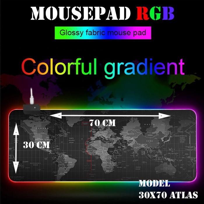 (Expert) Mousepad RGB Atlas Peta Dunia Gaming Lampu Warna Warni Big Jumbo Besar