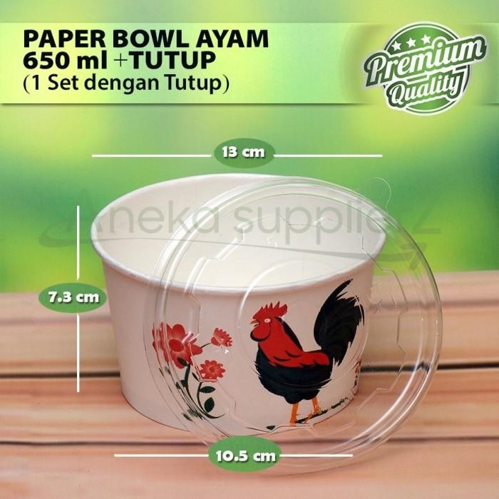 Paper Bowl motif AYAM JAGO + Tutup Mangkok Kertas Kemasan - 650 ml