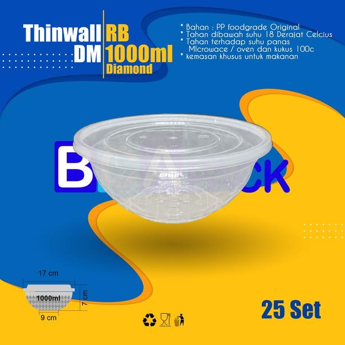 MANGKOK DIAMOND 1000ML - THINWALL DIAMOND 1000 ML- ISI 25PCS