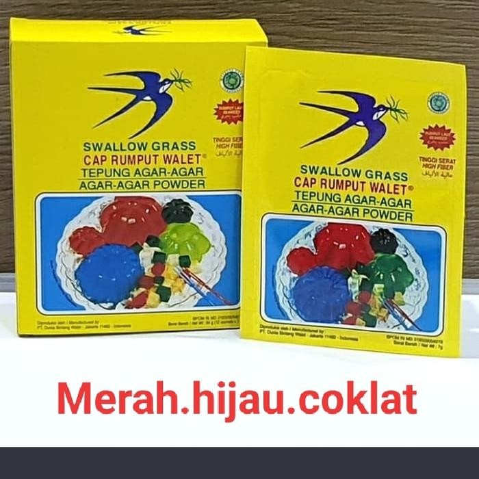 

Tepung Agar-agar Swallow Grass sedus isi 12pcs x 7 gr