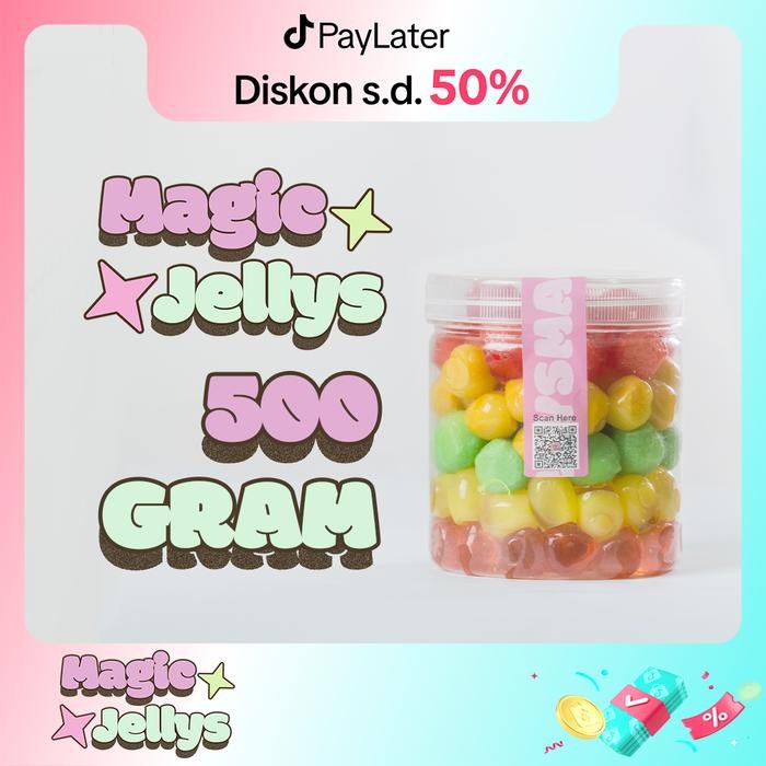 

Magic Jellys - Permen Jelly Gummy 500gr Halal Cemilan Asem Manis Jeli Toples Yupi Mix Kiloan Candy