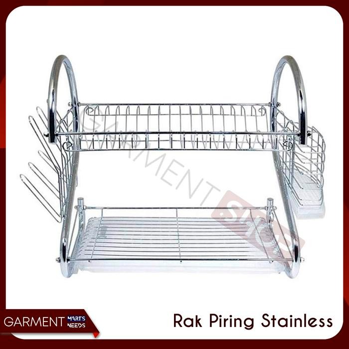 Rak Piring Stainless 2 Susun Anti Karat Peralatan Dapur Besar buah
